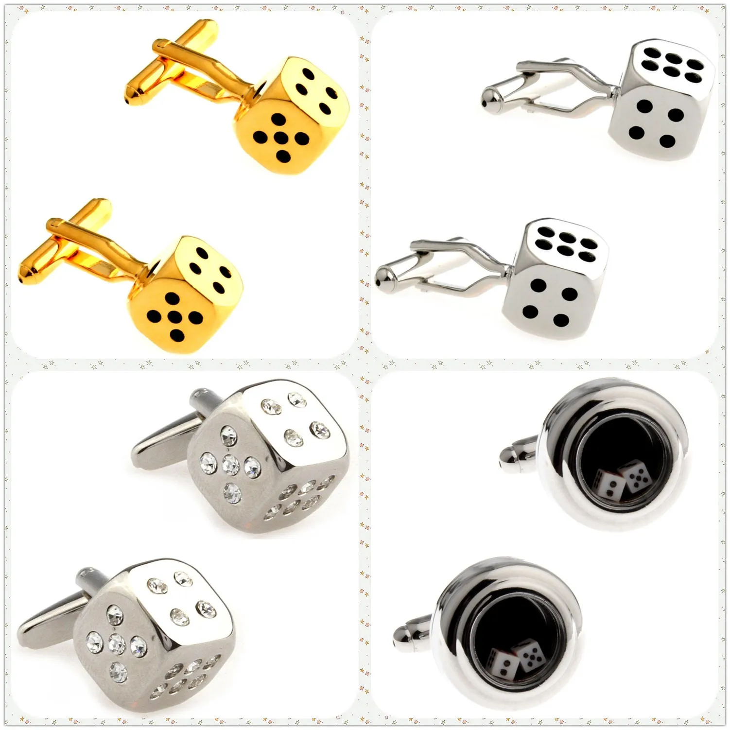 

4 Designs TZG Manufacturer Sports Cufflinks Men Cuff Links Dice (2 Pairs / Lot)