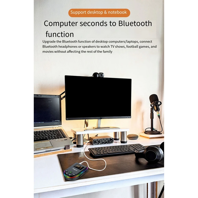جهاز استقبال بلوتوث مع شاشة ليد ، محول 2 في 1 ، ضوء RGB ، كمبيوتر سيارة ، مكبر صوت تلفاز ، سماعات رأس ، سماعة رأس ،