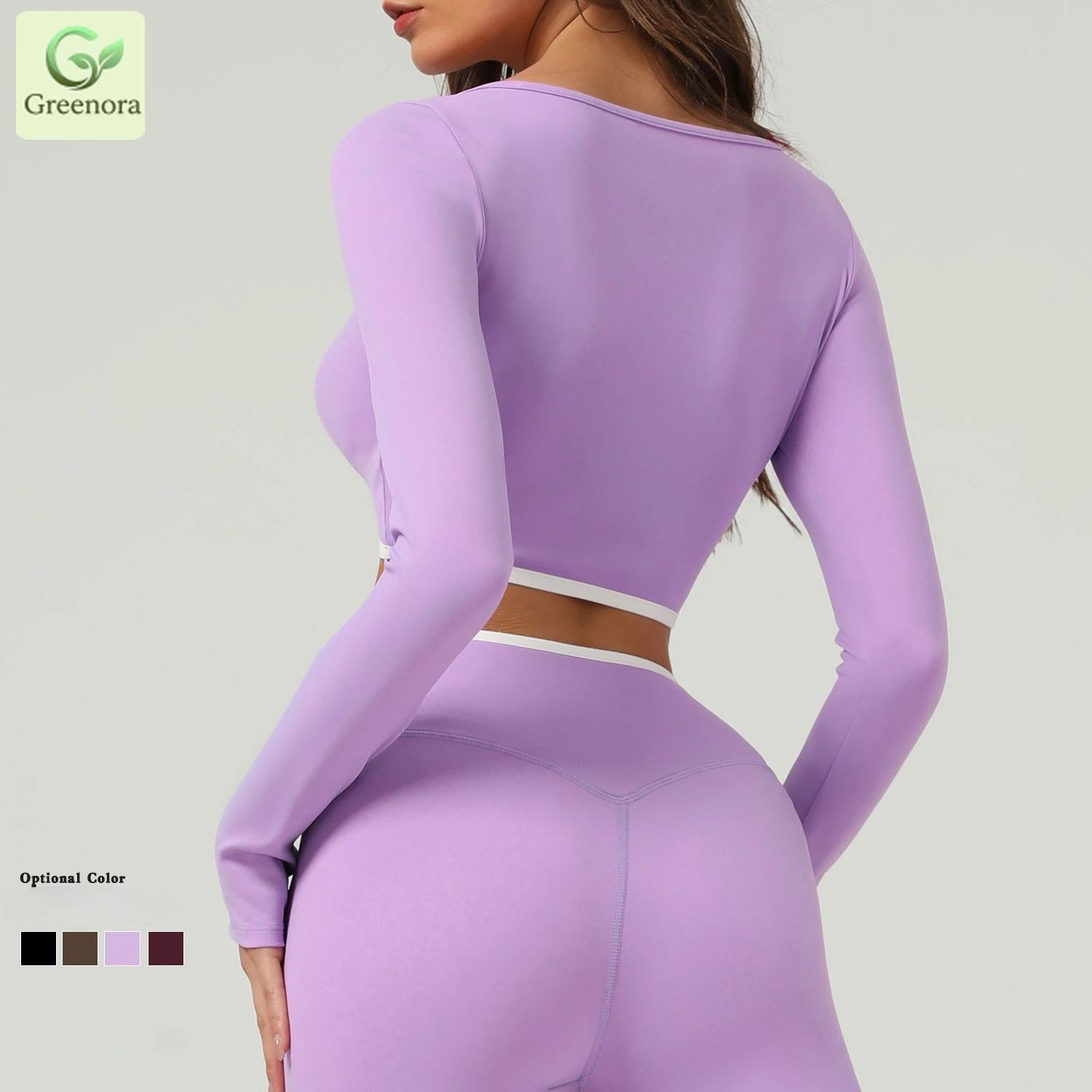 Greenora Y2K Aesthetic Purple Crop Top Women Long Sleeve Contrast Binding Skinny Tee Sexy Cut Out Waist Streetwear Trendy Top