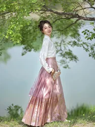 Retro Hanfu Horse-face Skirt Set Modern Elegant Women Chinese Traditional Oriental Costume Fashion Perform Dance Wear Codplay