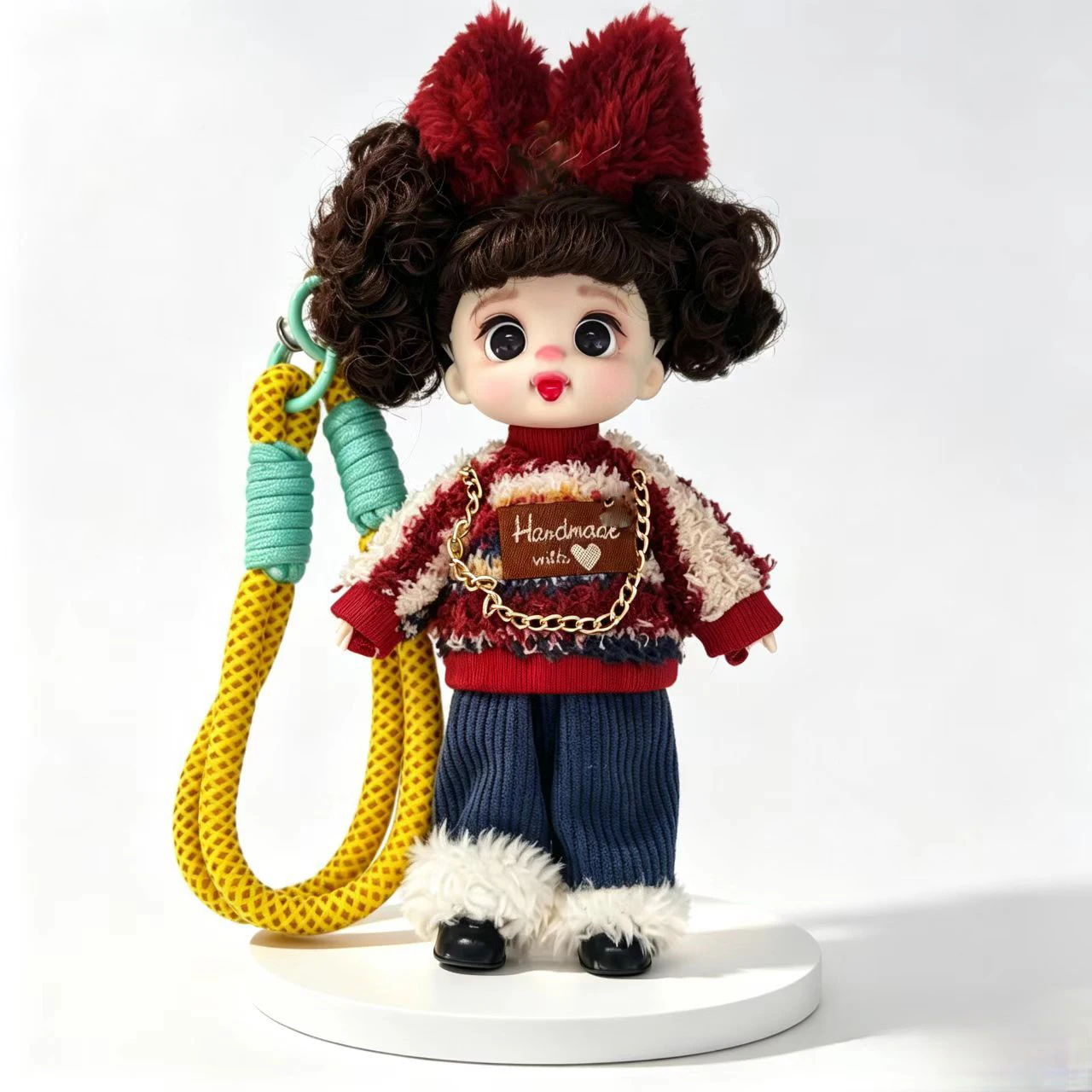 Mini 16cm Doll Keychain Pendant Curly Hair Joint Moveable Retro Red Clothes Princess Doll Dress Up Toy Car Bag Charms Girl Toy
