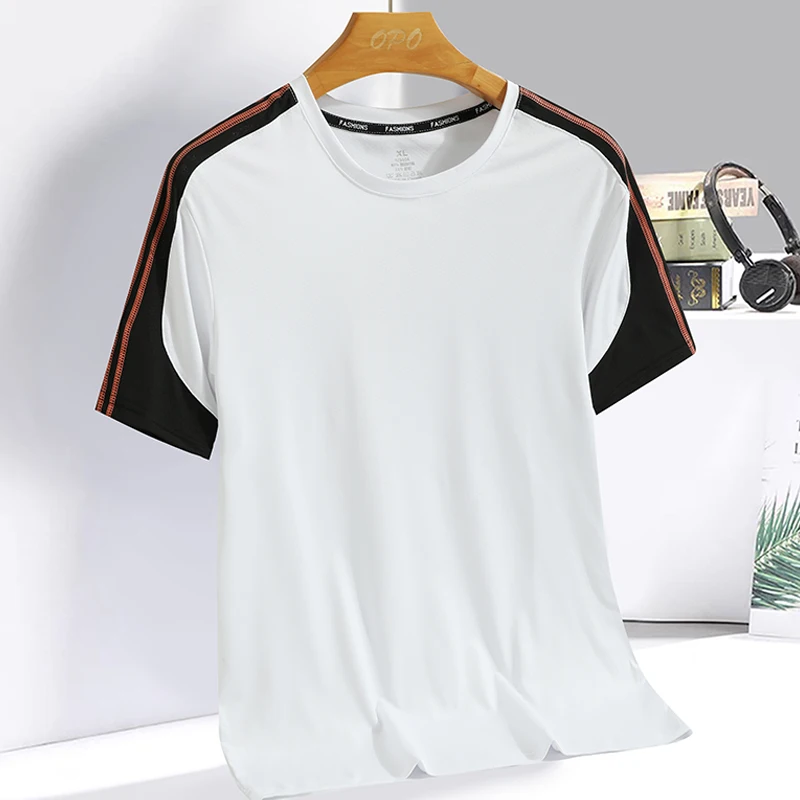 Summer patchwork color contrast short sleeved T-shirt for men and women outdoor ice silk round neck breathable loose sports shir