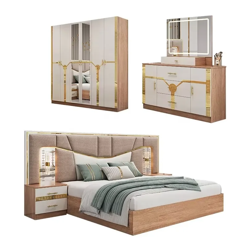 Modern Queen Size Bedroom Furniture Set Solid Wood Frame Luxury Home Decor Turkish Style Complete Bed Set