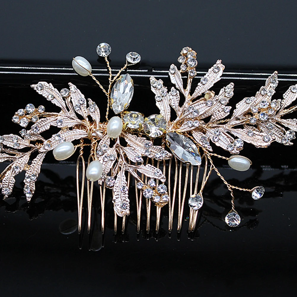 

Elegant Hair Rhinestone Pearl Inlaid Decorative Bridal Hair Insert Pearl Inlaid Comb Accessories for Wedding Party Prom