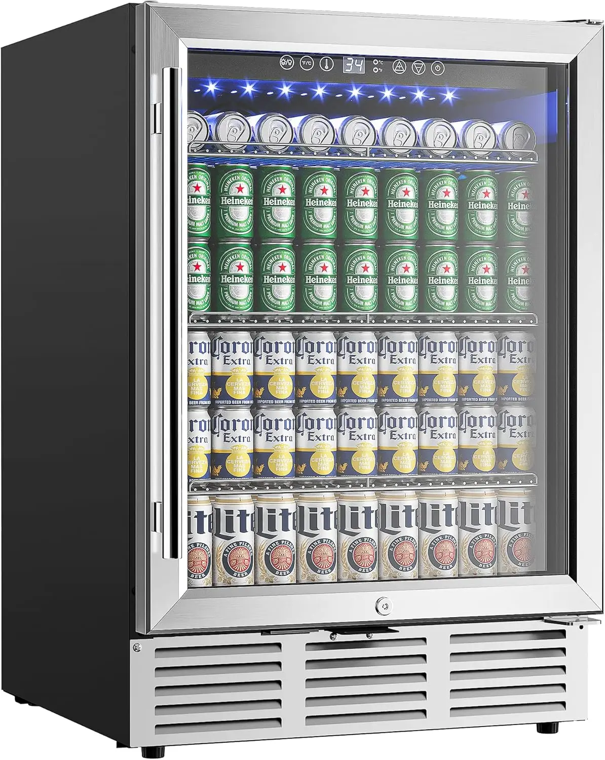 EUHOMY-refrigerador de bebidas de 24 pulgadas, refrigerador de bebidas integrado de 180 latas, refrigerador de cerveza debajo de la encimera con puerta de vidrio para refrescos