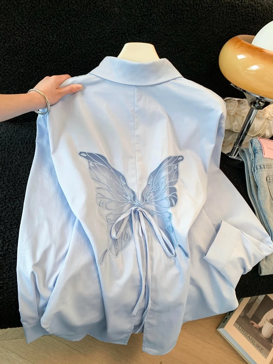 

Elegant Knot Hollow out Long Sleeve Neck Shirt Women's Summer Sun Protection Outerwear Top French Style Loose Fit