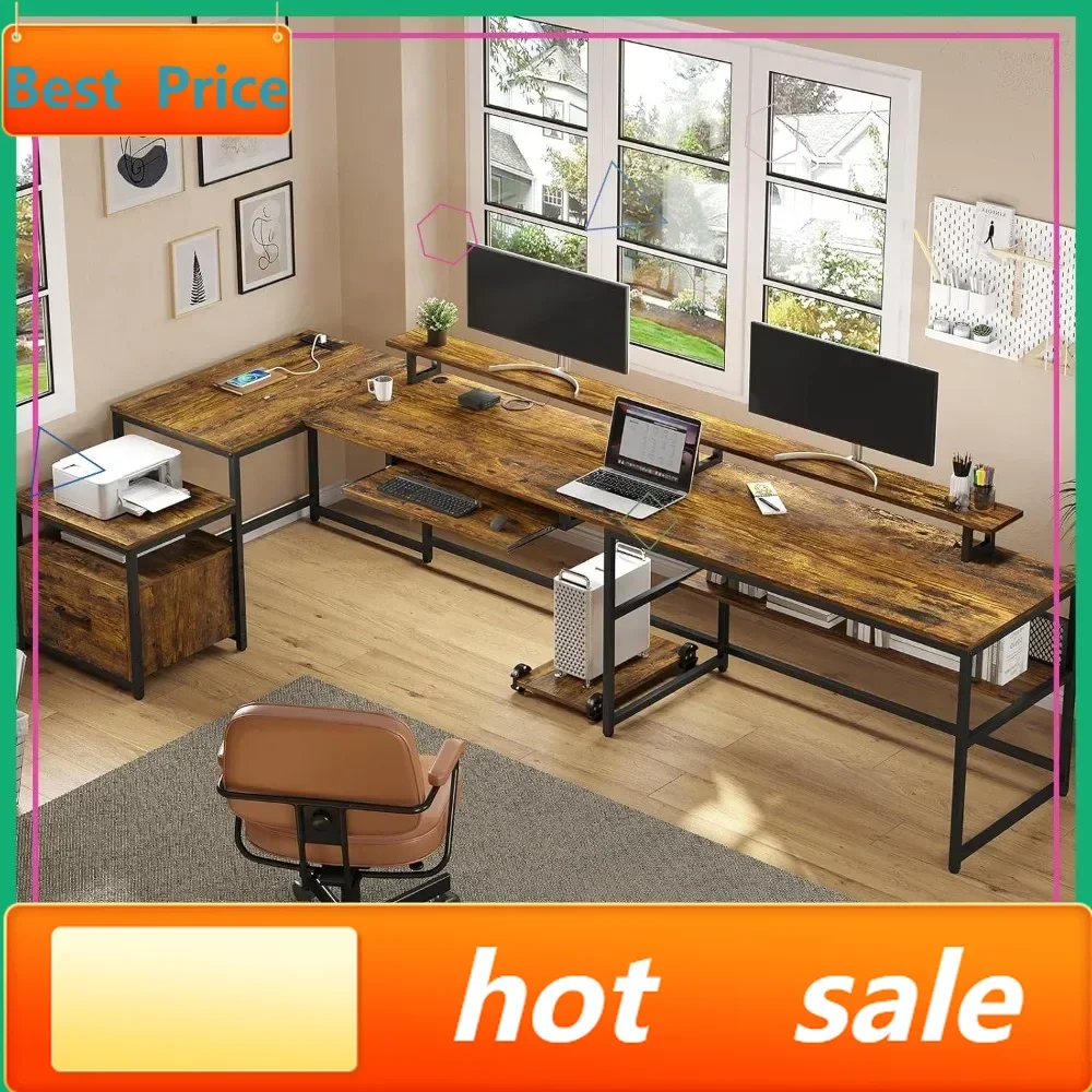 

Горячая распродажа: Реверсивный L-образный офисный стол с розеткой, полкой для монитора и выдвижным ящиком, рустик-коричневый игровой стол для двоих.