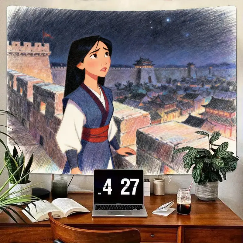 

1PC Disney Mulan Warrior Princess Polyester Tapestry, Ancient China Night Sky Wall Art, Aesthetic Room Decor Gift