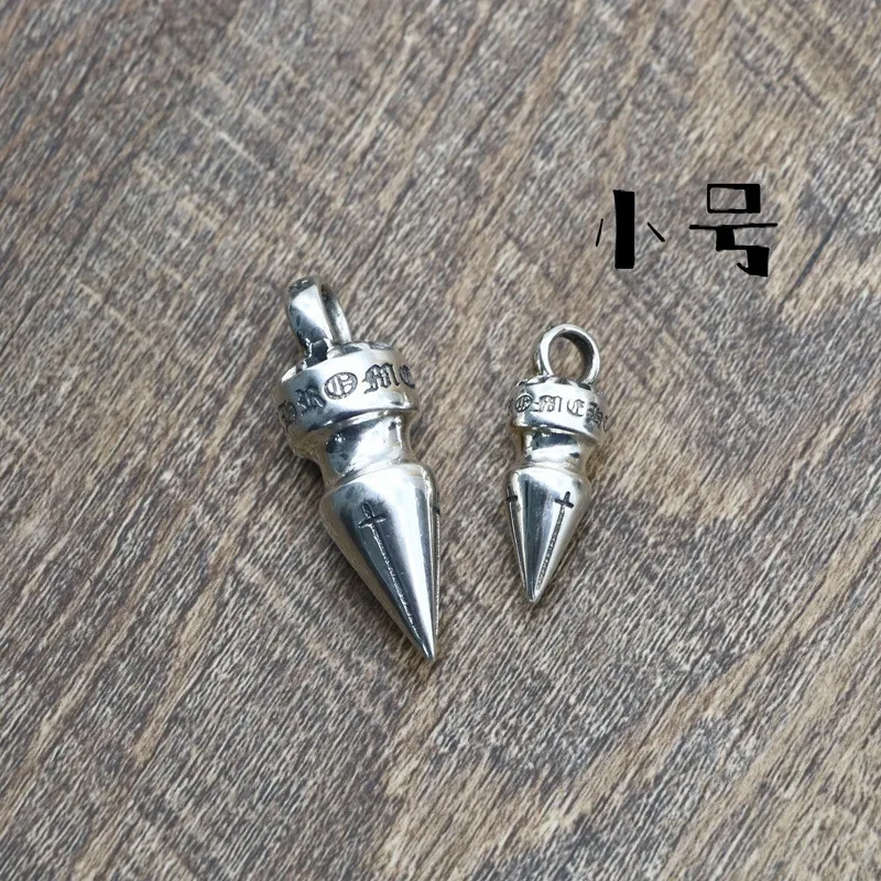 Solid Liuding Bullet Personalized Punk Thai Silver Pendant 925 Pure Silver Korean Edition Collar Chain Necklace Pendant for Men