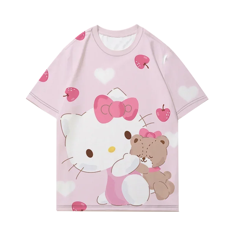 Hello Kitty Tshirt Short sleeved Sanrio T-shirt for boys and girls, parent-child outfit for couples, cute half sleeved clothes