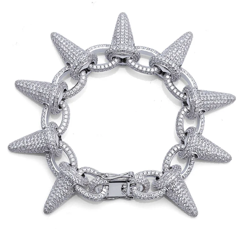 AAA CZ Stone Gold Color Rivet Spike Bracelets Bangles Women Cubic Zirconia Bracelet Men Hip Hop Bling Iced Out Rapper Jewelry