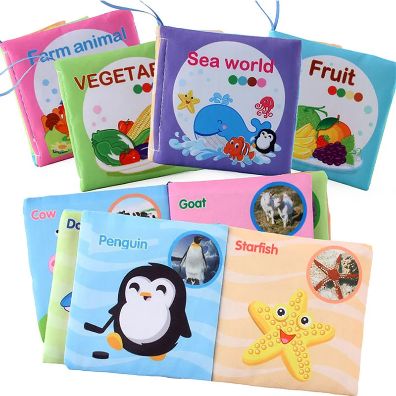 Baby Cloth Books Enlightenment Early Educational Toys Kids Fruits Animal Numbers Food Cognitive Book for Toddlers 0-36 Month