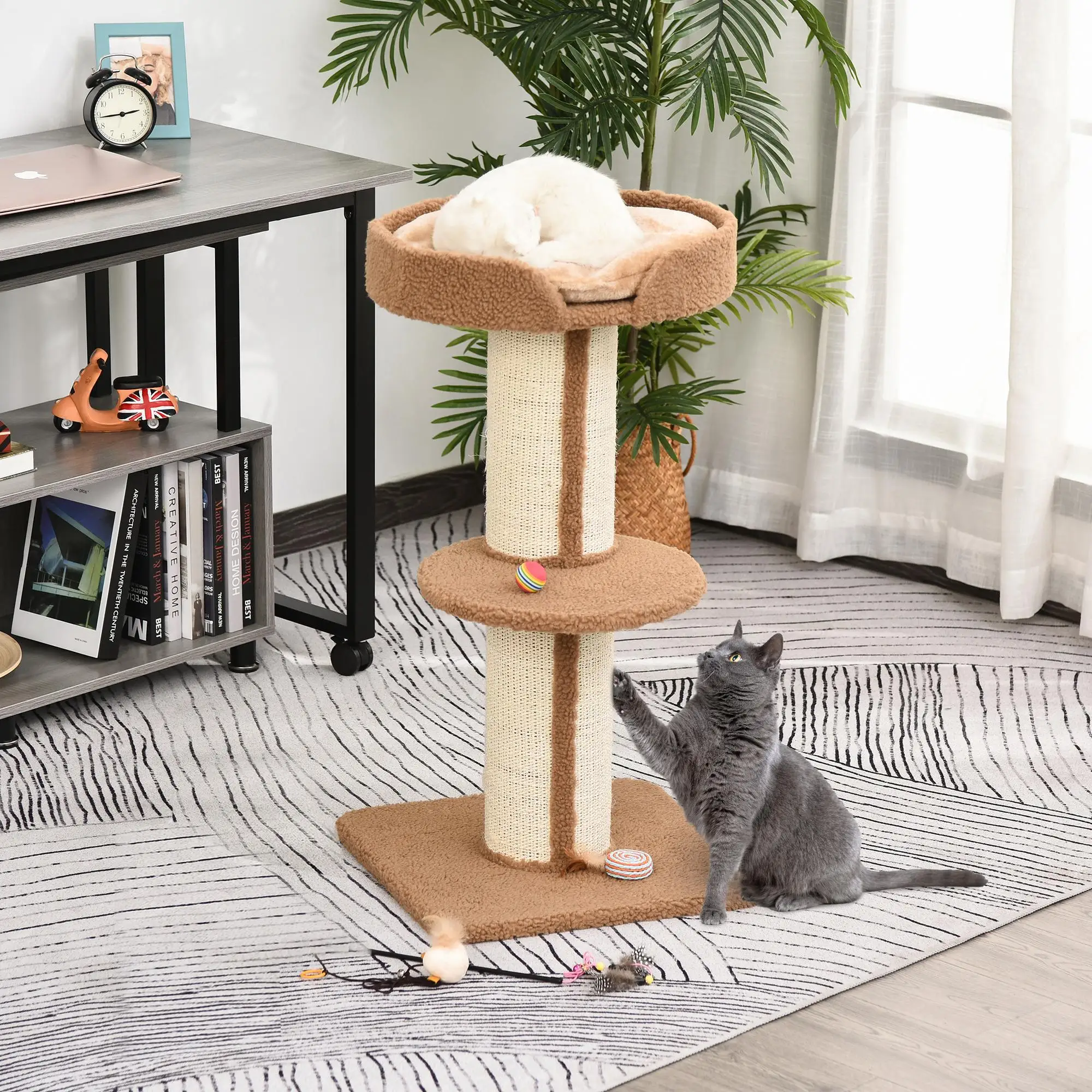 PawHut Árbol Rascador para Gatos Altura 91 cm de 3 Niveles 45x45x91cm