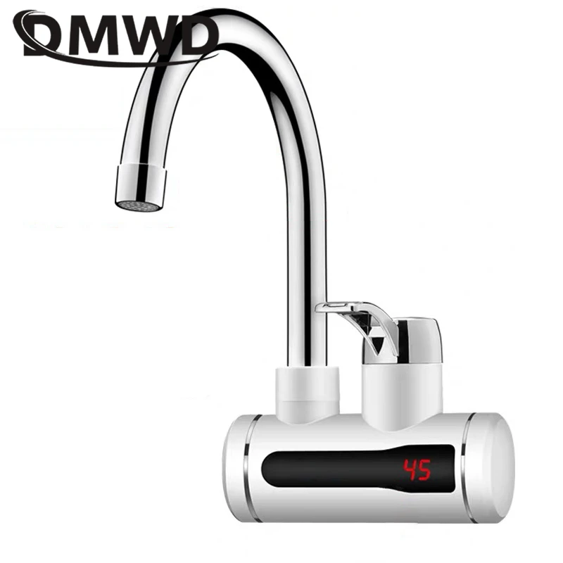 DMWD ก๊อกน้ําร้อนไฟฟ้าทันทีเครื่องทําน้ําอุ่นสแตนเลส Tankless Tap จอแสดงผลอุณหภูมิ LED สําหรับห้องครัวฝักบัว