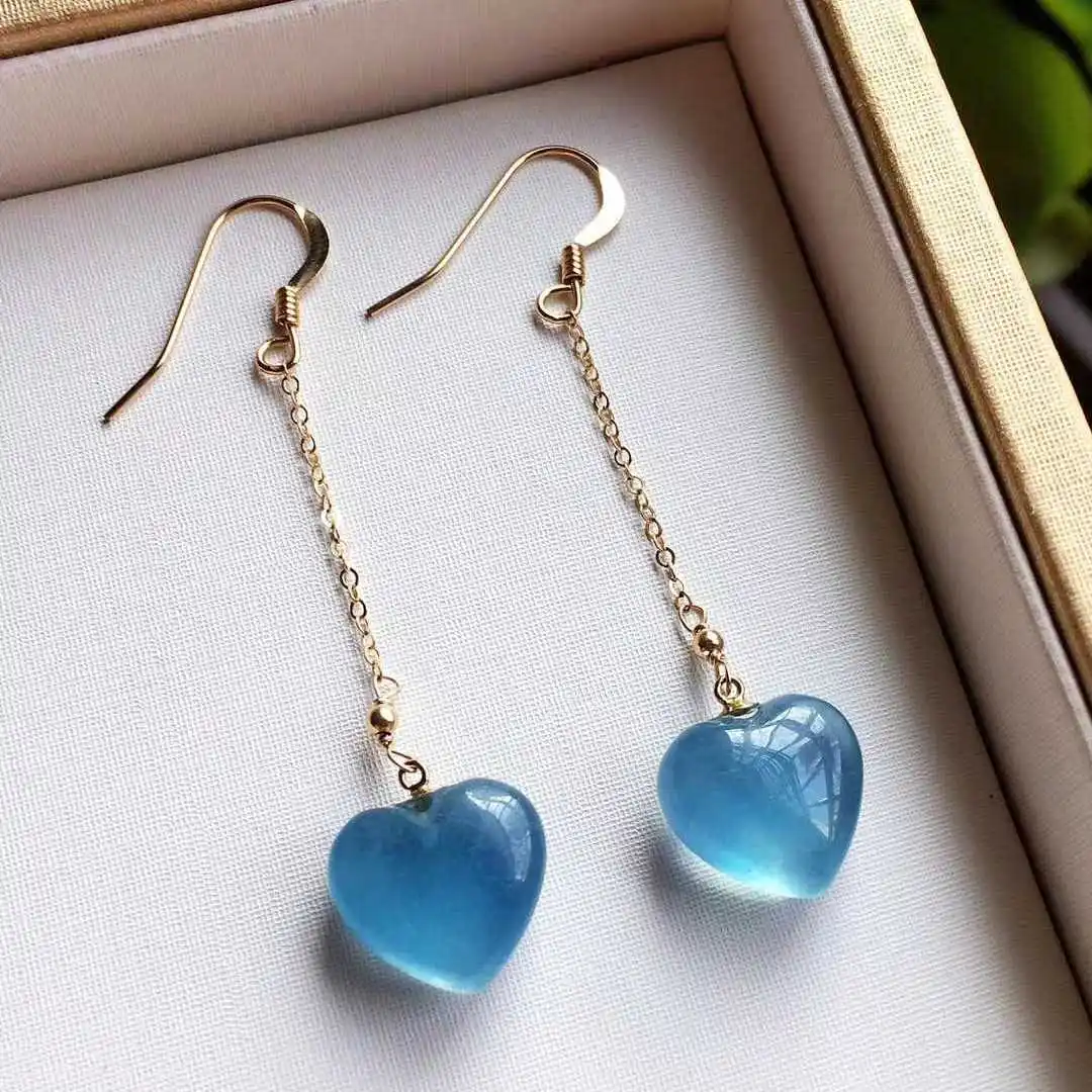 Inspiration translucent Ice Seed Sea Blue gem earrings for women Fresh Luxury Long Chain heart-shaped Earings Wedding Jewelry