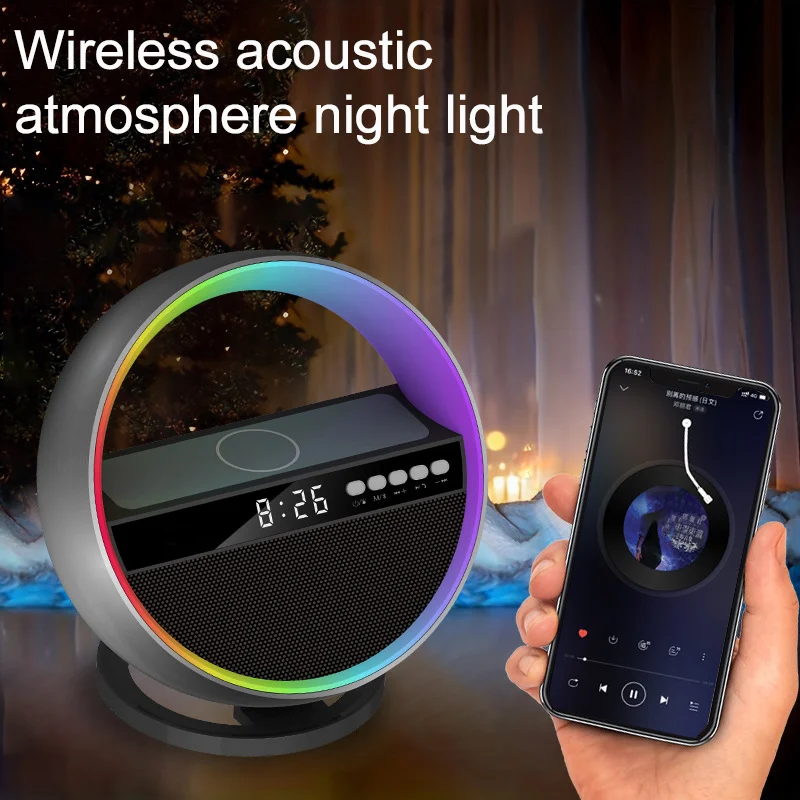 RGB Music Rhythm Lighting Multifunctional Speake 10W Phone Wireless Charger Support FM TF Card AUX Input Bluetooth Speaker