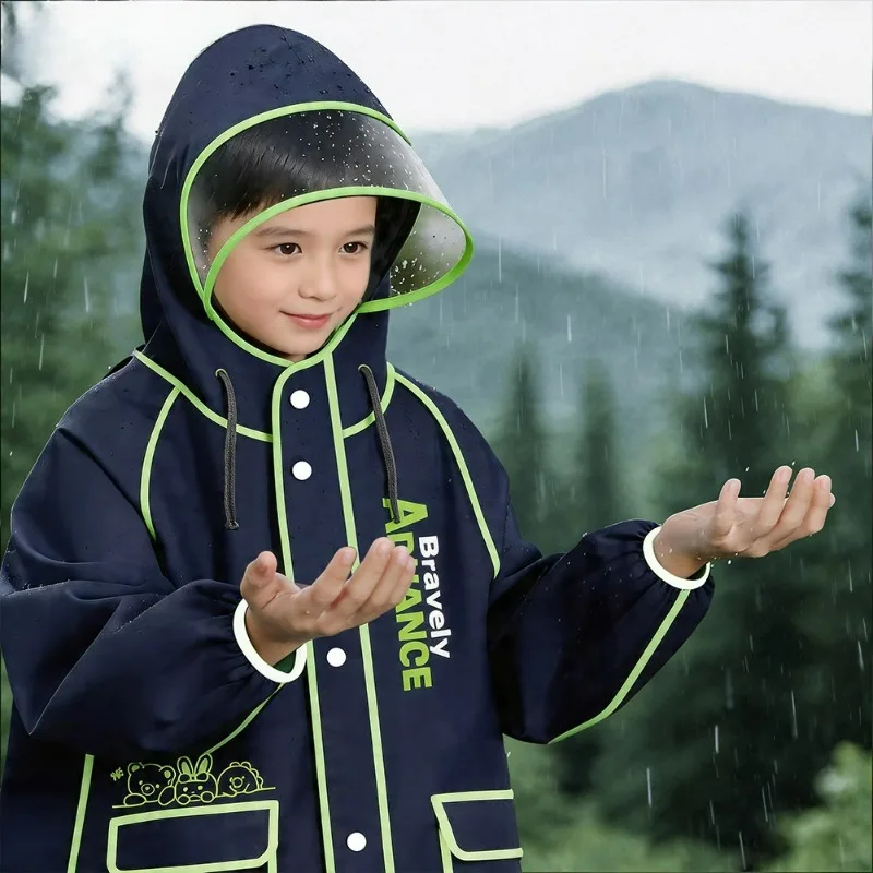 Special Rainstorm for Primary School Students, Girls, Boys, Baby Poncho with Schoolbag Space, Thickened Long Children's Raincoat