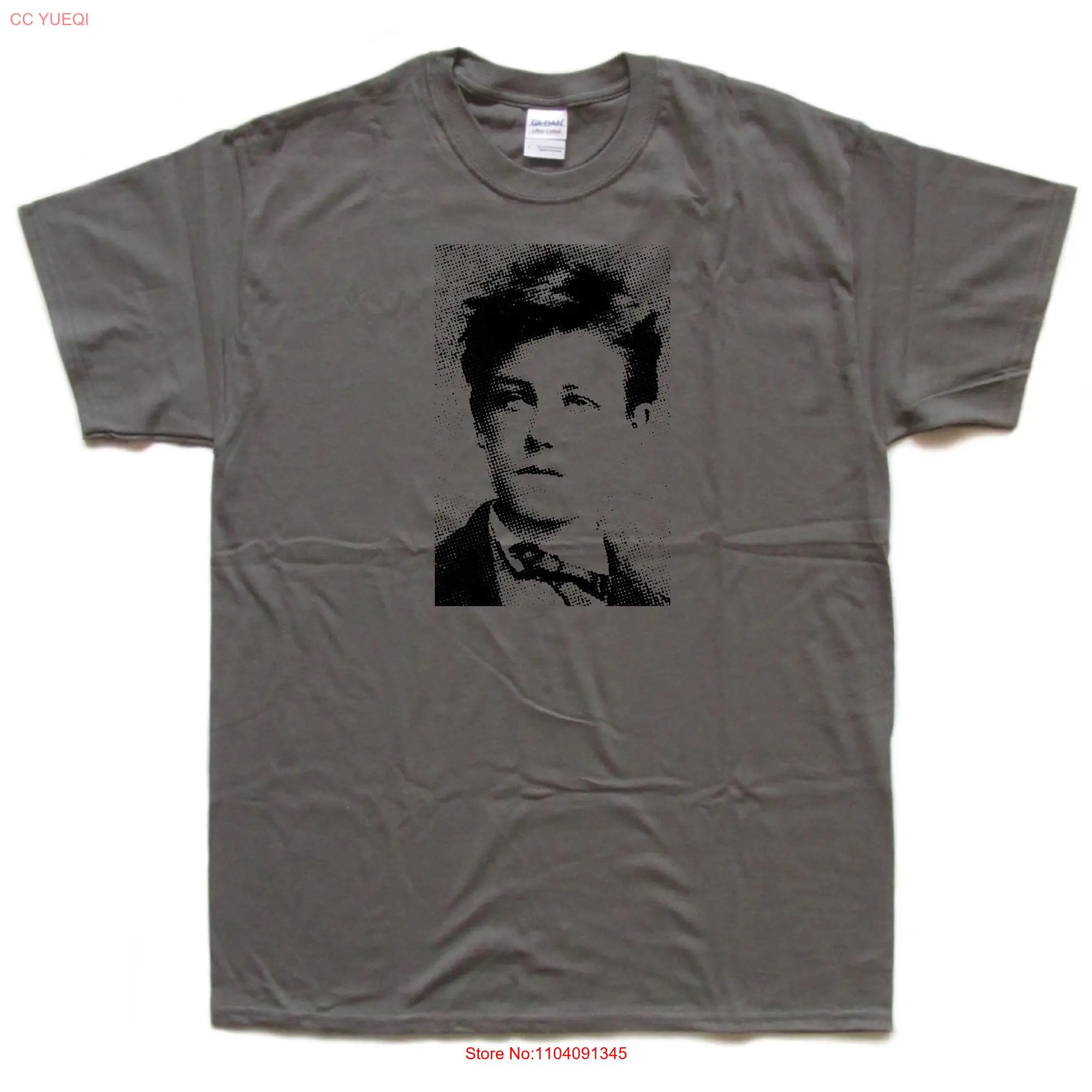 French poet ARTHUR RIMBAUD screen printed Charcoal cotton T shirt long or short sleeves