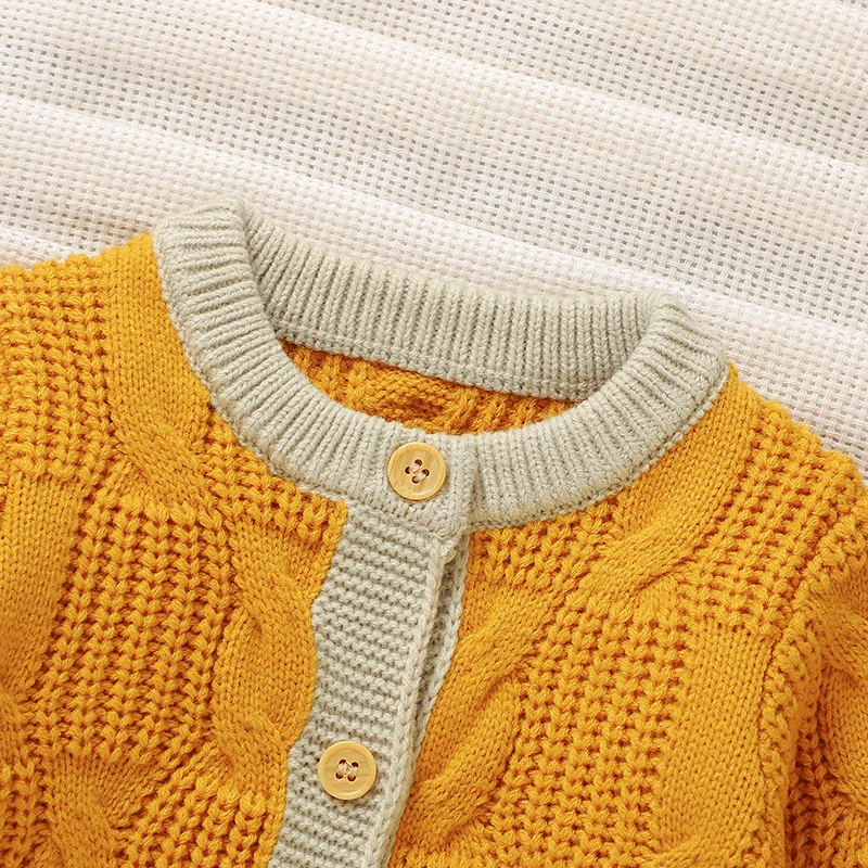 Newborn Baby Romper Knitted Infant Boy Girl Jumpsuit Long Sleeve Autumn Kid Clothes 0-18M Overalls Fashion Yellow Color Playsuit