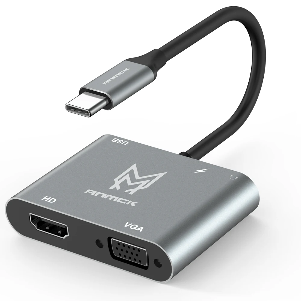 Anmck USB C 4K Loại C Adapter VGA USB3.0 HDMI-Tương Thích Âm Thanh Chuyển Đổi Video PD 87W bộ Sạc Nhanh Dành Cho Macbook Pro Samsung S9
