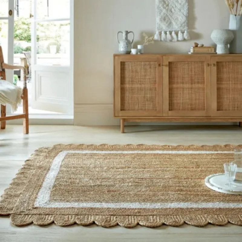 Scallop Rug 100% Natural Jute Modern Rustic Look Carpet Home Decor Area Rug Mat