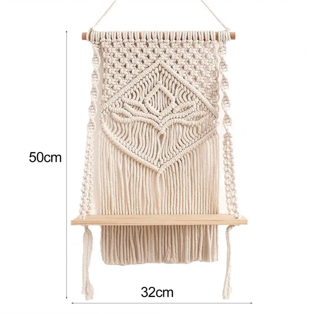 Long Lasting Floating Shelf No Residue Organizer Practical Nordic Style Bohemian Macrame Wall Hanging Shelf