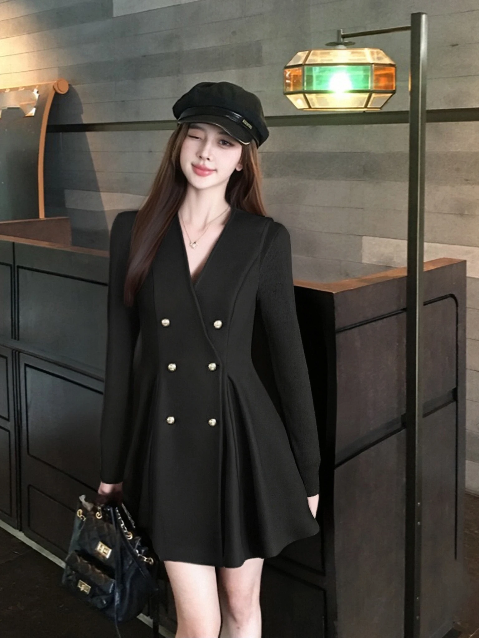 

Elegant Base Shirt Vest Dress Set Two-Piece Suite JT0142A Autumn Winter New Arrival Polyester Fiber Long Sleeve V-Neck French...