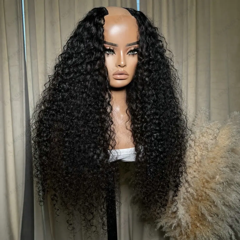 

250Density Kinky Curly Natural Black 2*4Size U Part Wig Human Hair Glueless Full Machine Made Easy Wear for Women Peruvian Hair