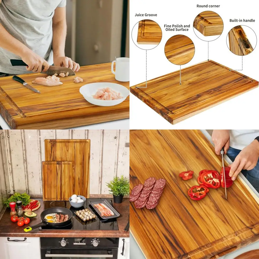 

Extra-Large Teak Chopping Board, Sturdy Kitchen Cutting Surface for Meat and Veg, 24 x 18