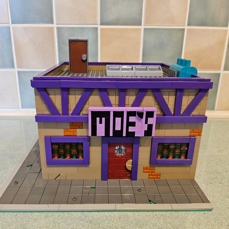 Bricklink City House Cartoon Anime Simpsoned Modular moe's Tavern Model Architecture Street View Building Blocks giocattoli per bambini regalo