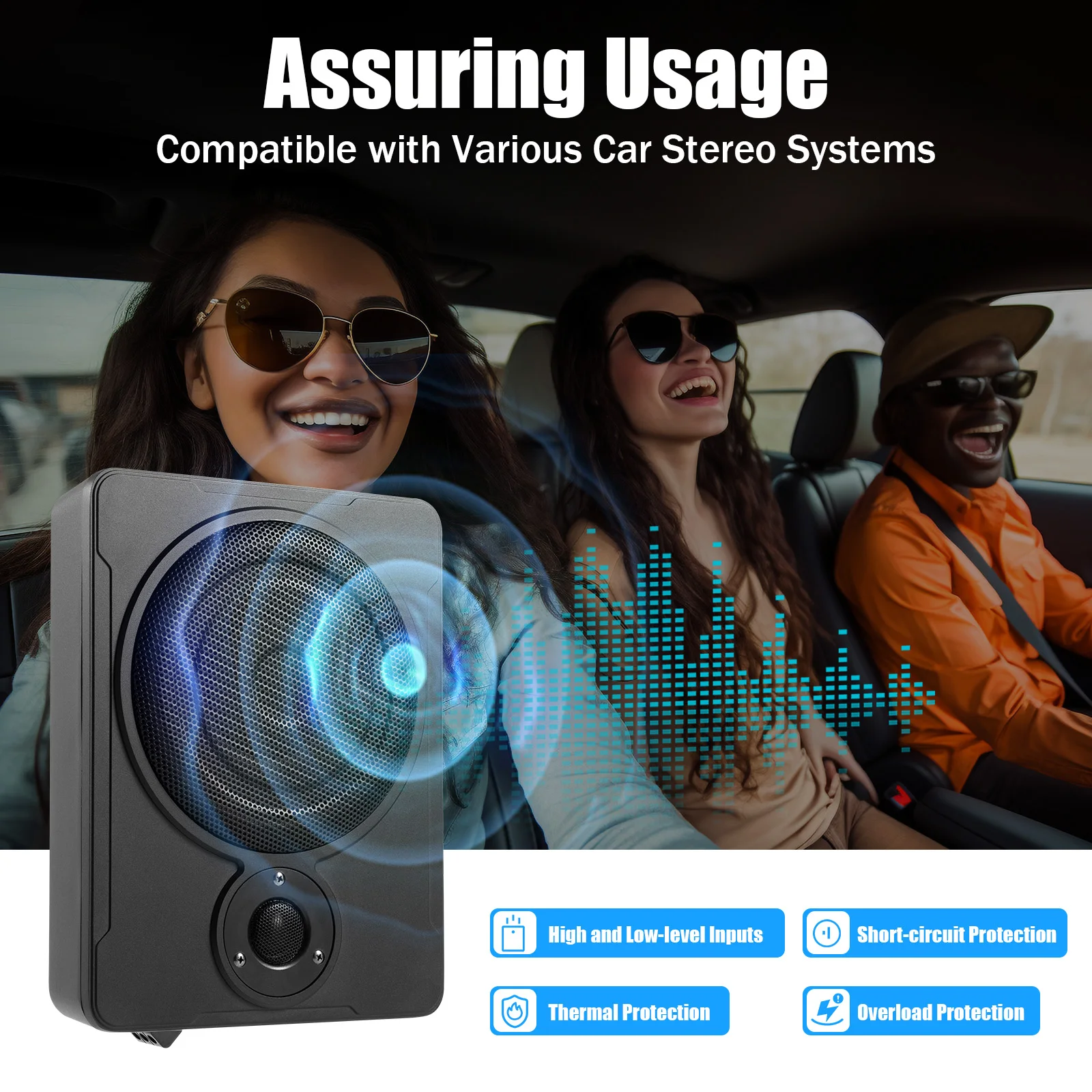 Altavoz de graves para coche o camión, Kit de Audio Delgado, Subwoofer alimentado debajo del asiento, 8 pulgadas, 600W