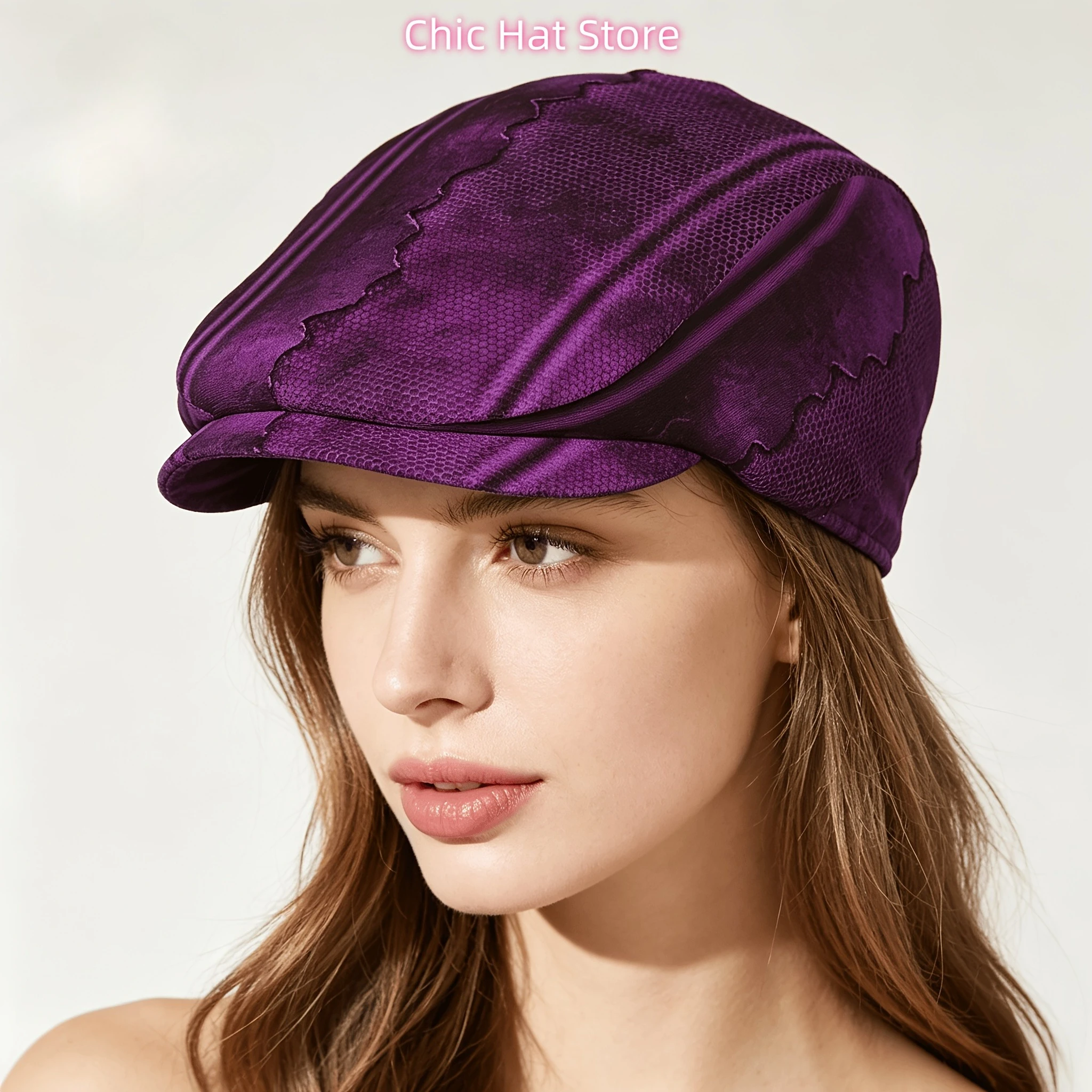 Purple Hexagon Texture Pattern 1pc All-Over Print Flat-Top Hats for Men And Women, Newsboy Caps, Berets, Irish Hats, Driver Caps