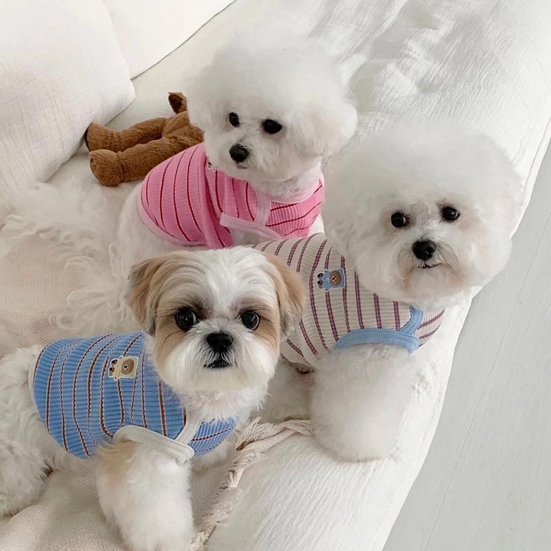 Striped Cubs Dog Clothes Thin Pet Vest Bichon Pomeranian Summer Clothes Teddy Casual T-Shirt Cool Pet Supplies