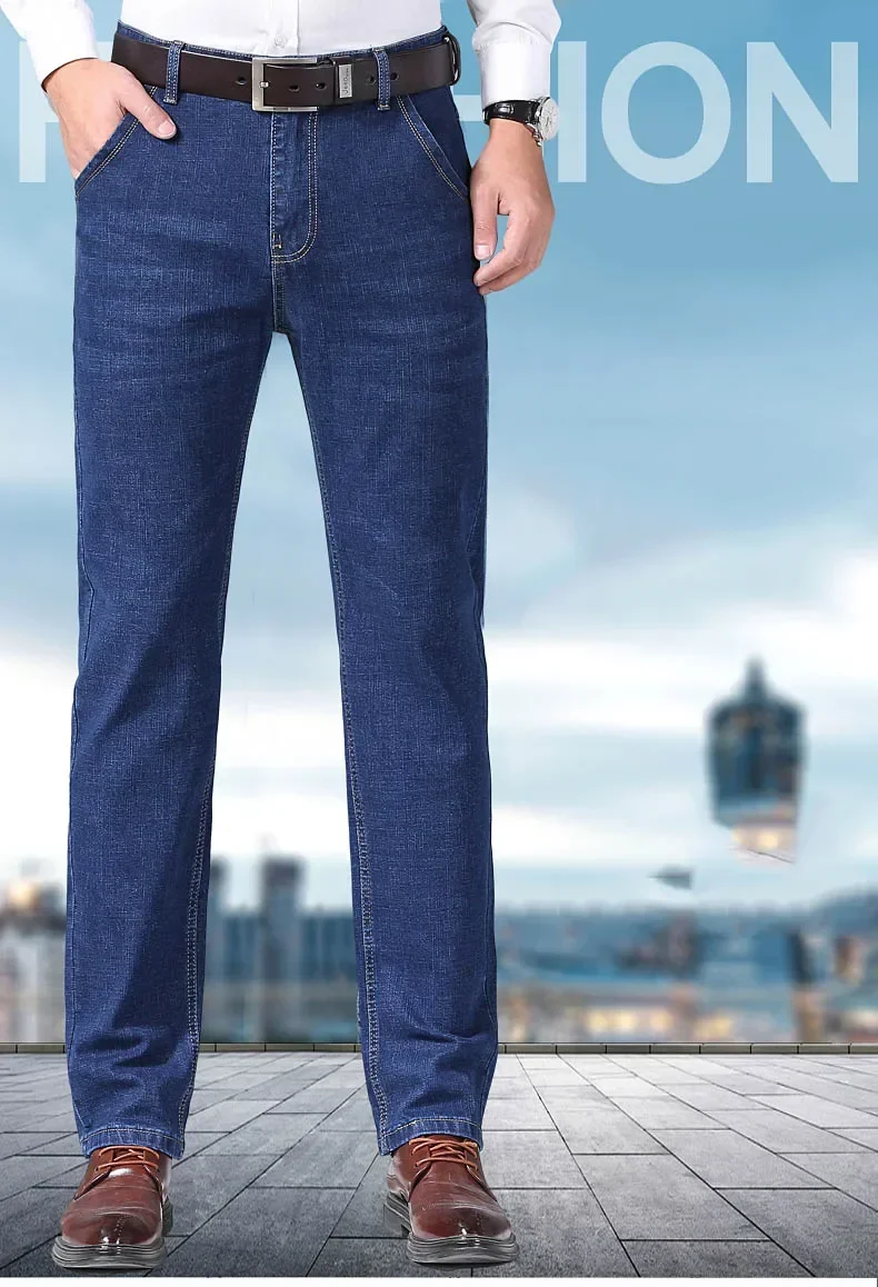 Wthinlee New Business Men's Jeans Casual Straight Stretch Fashion Classic Blue Black Work Denim Trousers Male Brand Clothing