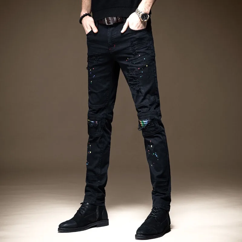 メンズ テーパード リップド ダメージジーンズ ボーンドマン カウボーイパンツ 日本風 ストリート系 レギュラー ハイグレード ソフト XS