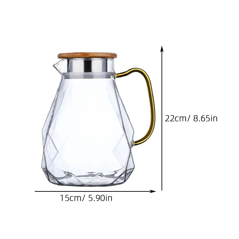 

1Pcs Water Pitcher Large Capacity Cold Water Jug Leakproof Bamboo Lid Handle Juice Container