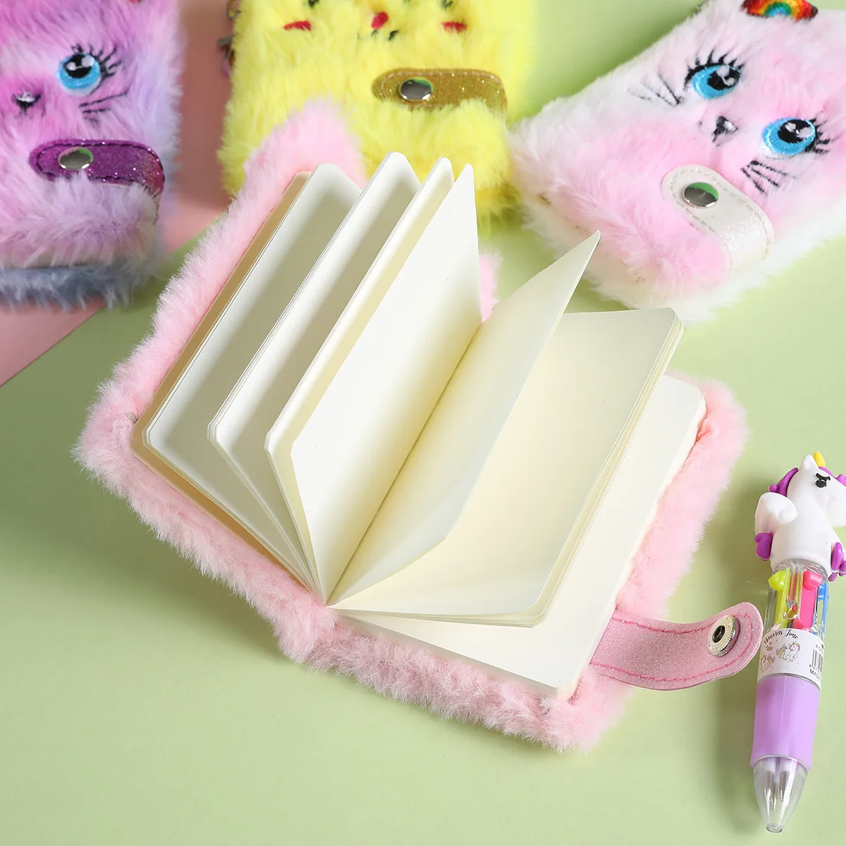 Kawaii Protable Notebook Stationery Gift Small Plush Journal Diary Notepad Blank Inner Papers Sketchbook With Keychain For Girls