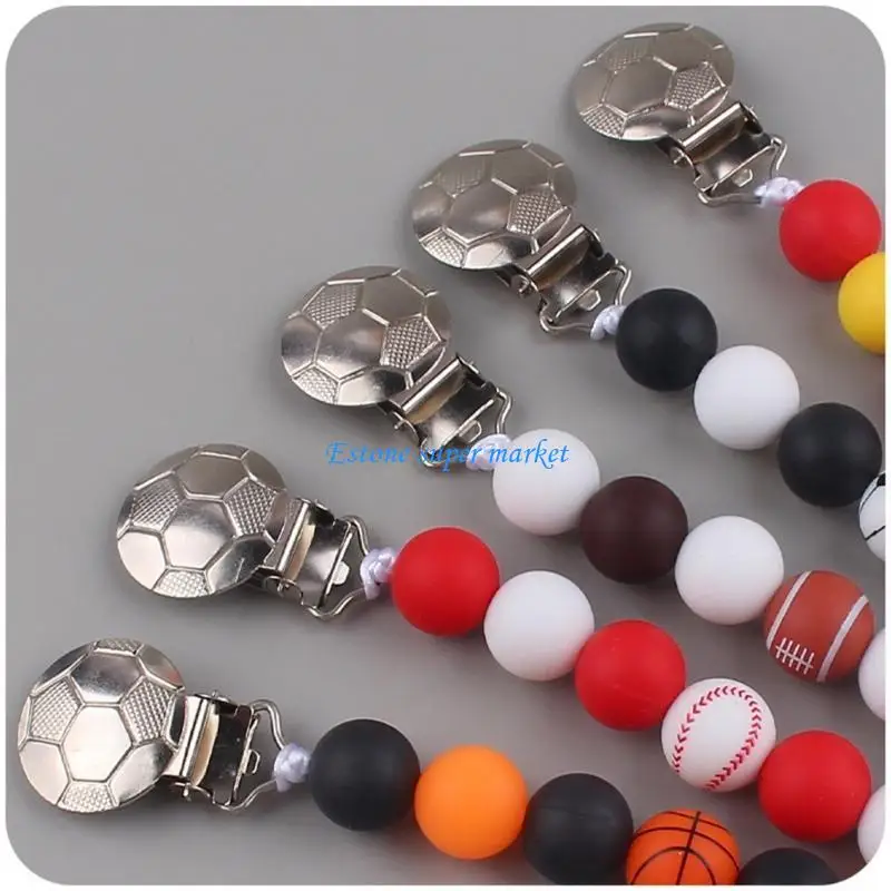 

090B Silicone Bead Baby Teething Toy Metal Pacifier Clip Christmas Shower Gift
