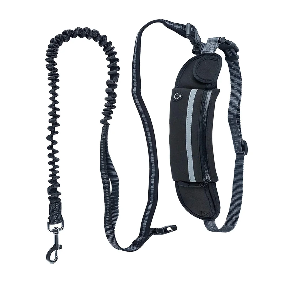 

Hands Free Waist Waterproof Dog Leash Adjustable Waist Pocket Bag for Running Walking Hiking Reflective Safety Bungee Shock