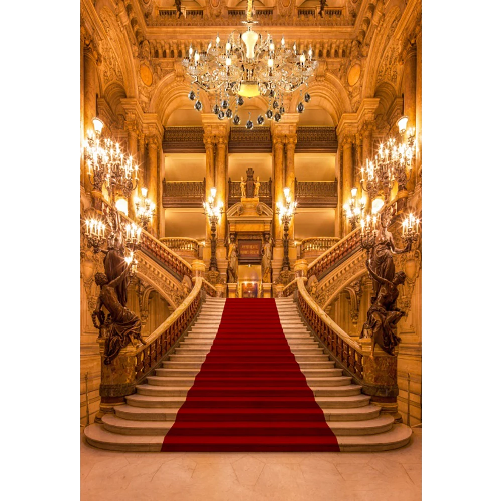 Golden Palace Photography Background Stage Red Carpet Staircase Luxury Castle Photo Studio Photo Props Couple Party Background