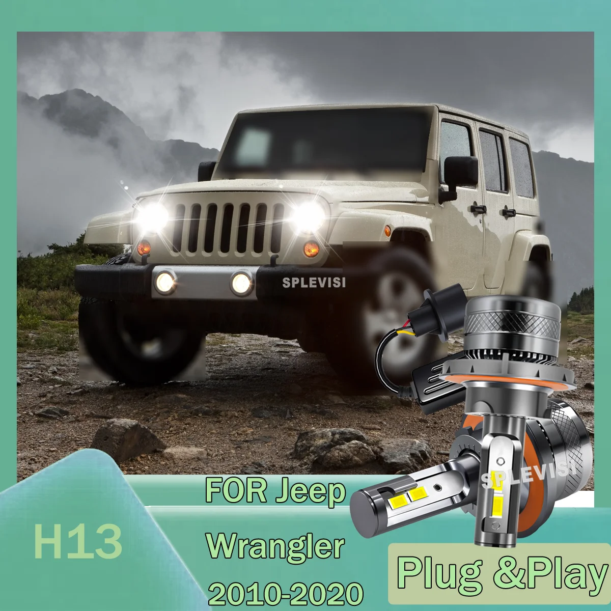 A Pair H13 9008 200W LED Bulbs High Beam, Low Beam Energy-Saving CSP Chips For Jeep Wrangler 2010-2020 2011 2012 2013 2014 2015