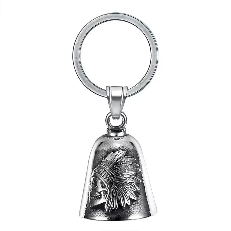 Retro ethnic style Indian chief bell keychain men's punk motorcycle riding rock exorcism jewelry