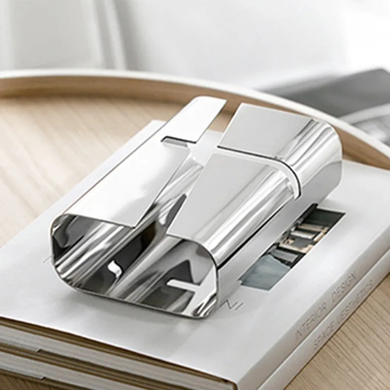 Modern light luxury stainless steel household coffee table tissue storage box, creative stainless steel pumping carton