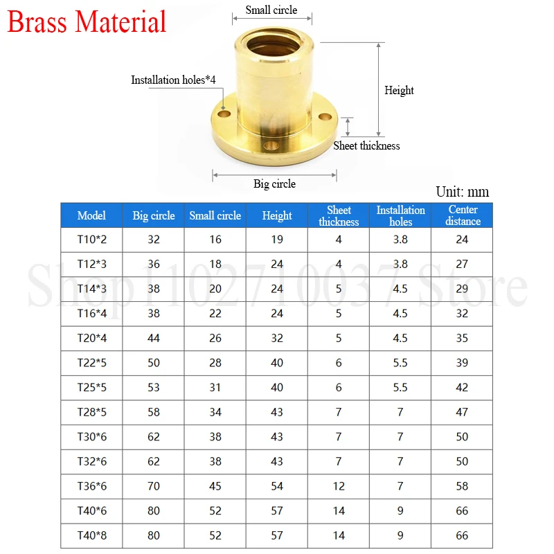 1PC Lead Screw Nut Flange Nut T10 T12 T14 T16 T18 T20 T22 T25 T28 T30 T32 T36 T40 Brass/45# Steel Trapezoidal Lead Screw Nut