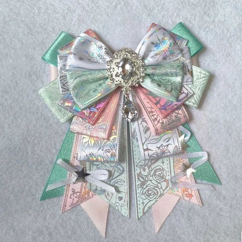 

Original Handmade Lolita Bow Cosplay Bowtie Anime Support Stick Bow Accessories Shirt Collar Flowers High-end Rhinestone Brooch
