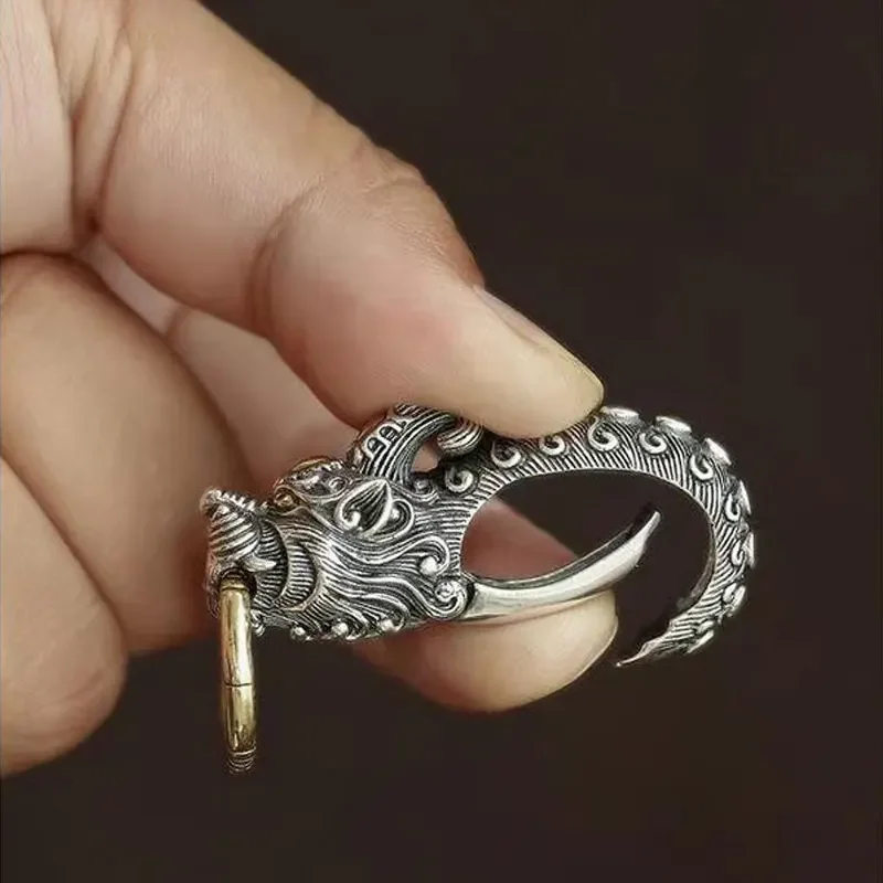 Pure Silver Punk Personality Creative Gift Buckle Lucky Pixiu Elephant Metal Key Ring Pendant