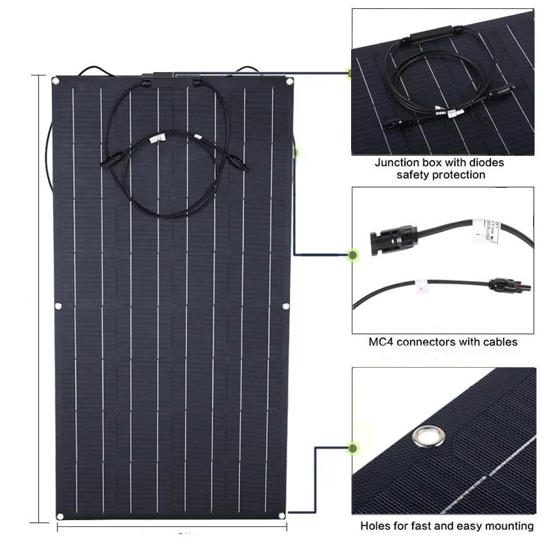 600W 300W Solar Panel Kit 18V Flexible Solar Cell 60A Controller Power Charger for Outdoor Camping Yacht Motorhome Car RV Boat