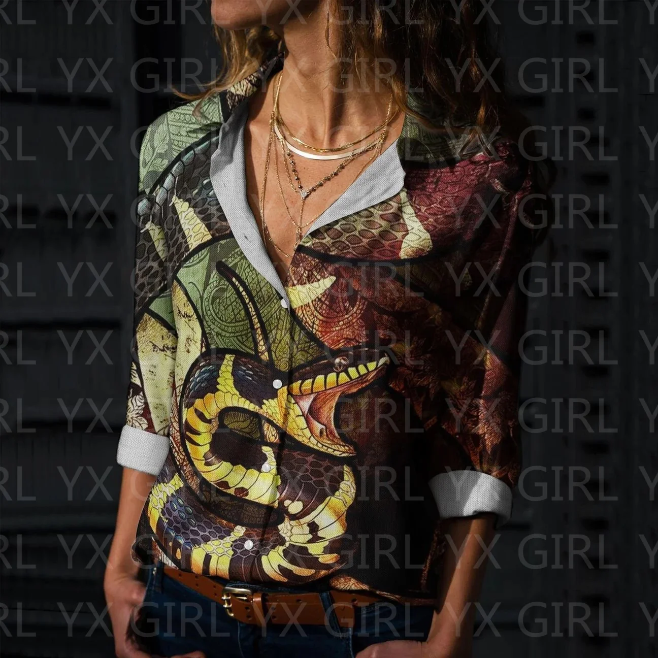 Camisa informal con estampado de ballena para mujer, camisa abotonada con estampado 3D, ropa de calle única, 7 estilos