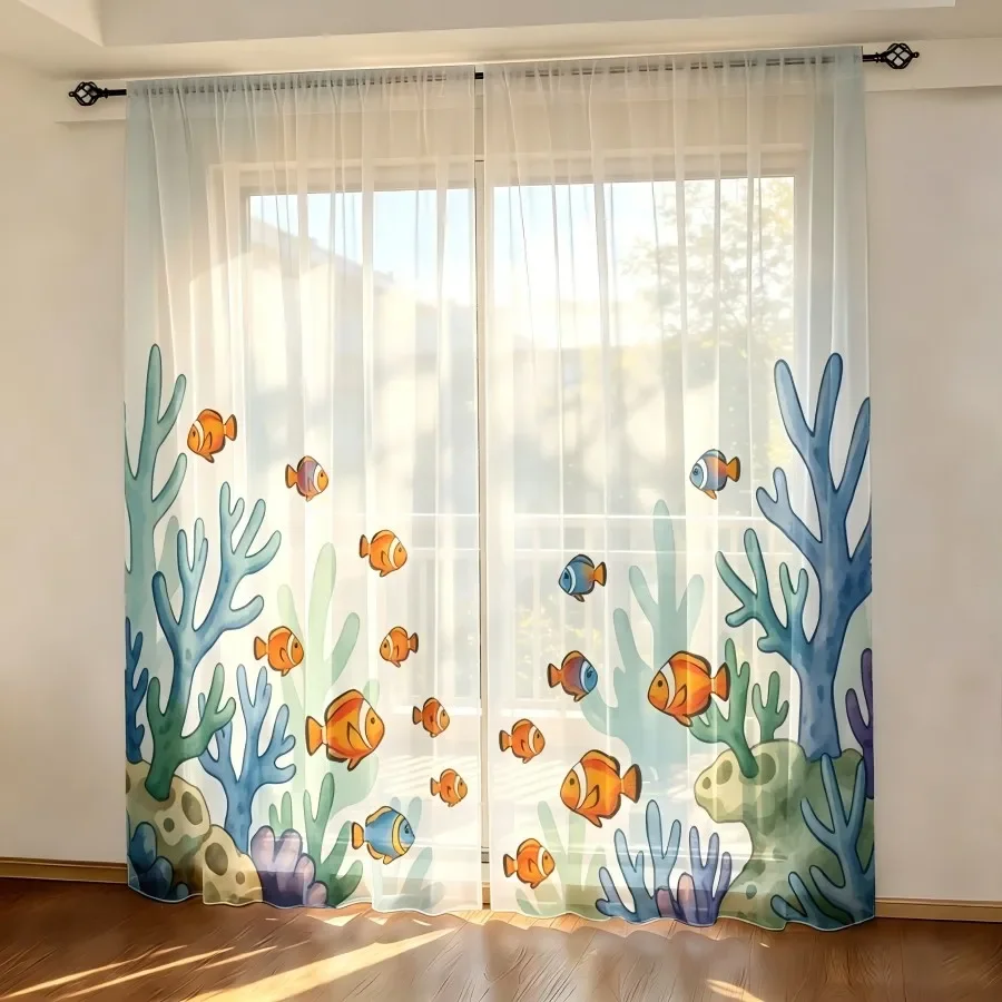 Ocean Life Curtain Waterproof Beach Shower Curtain Blue Tropical Fish Sea Decor Window Drapes