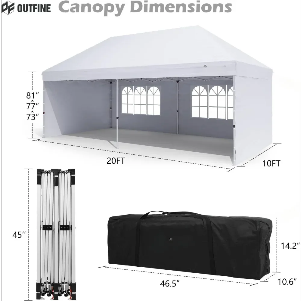 Kanopi Pop Up 10 'x20 'tenda komersial Gazebo dengan 4 dinding samping yang dapat dilepas, pasak X12, tali X6 untuk acara pesta luar ruangan teras